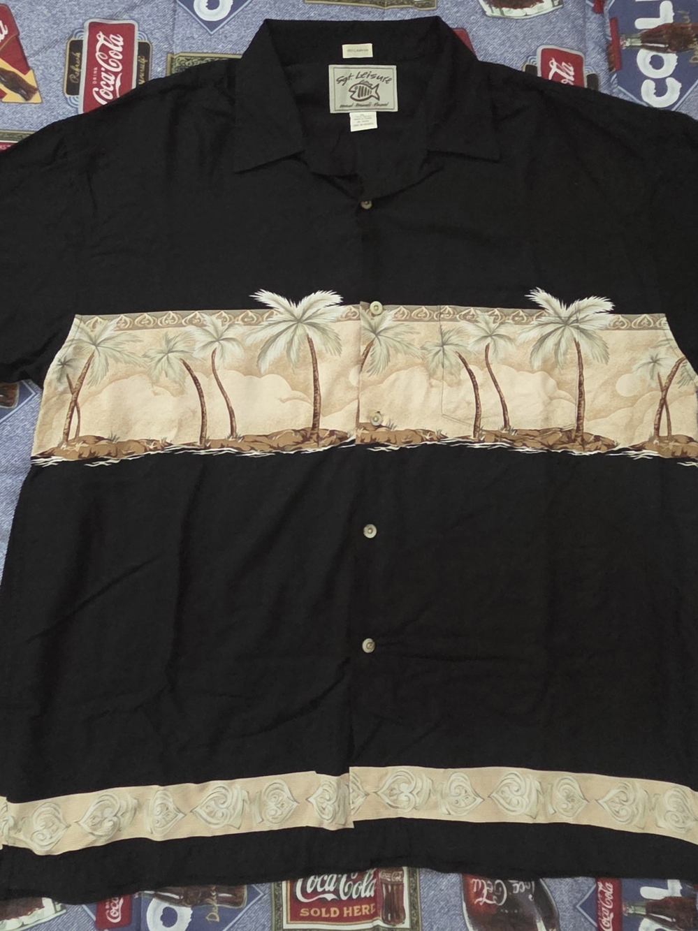 Vintage Sgt LeisureMen's Vintage Black Palm Tree-Print Shirt